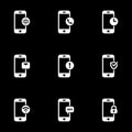 Set of simple icons on a theme Phone functions, functionality, notification, communication, internet, message, vector, set. Black