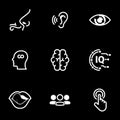 Set of simple icons on a theme Sense organs, man, mind, processing, perception, intellect , vector, set. White icons isolated Royalty Free Stock Photo