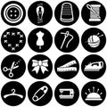 Set of simple icons on a theme sewing equipment and needlework, vector, design, collection, flat, sign, symbol,element, object, Royalty Free Stock Photo