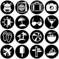 Set of simple icons on a theme Travel, summer, heat,ice cream, slippers, entertainment, beach , vector, design, flat, sign, symbol