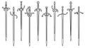 Set of simple images of rapiers and epees drawn in art line style. Royalty Free Stock Photo