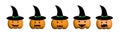 Set of simple kids 3d fun colored cartoon pumpkins for Halloween with different emotions. Funny Halloween pumpkins set vector Royalty Free Stock Photo