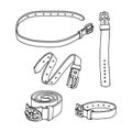 Set of simple leather belts with metal buckles, pet collars Royalty Free Stock Photo