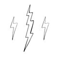 Set of simple lightning doodle, group of hand drawn objects