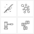 Set of 4 Simple Line Icons of army, security, rocket launcher, chemical bond, message