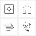 Set of 4 Simple Line Icons of arrow, house, four, building, food