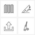 Set of 4 Simple Line Icons of books, submit, appliances, house, upload