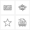 Set of 4 Simple Line Icons of business, star, finance, smartphone, shape