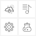 Set of 4 Simple Line Icons of cloud, setting, network, music, adjustment