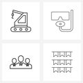 Set of 4 Simple Line Icons of crane, submarine, tools, diving, users