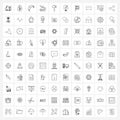 Set of 100 Simple Line Icons of engineering, carpenter, prawns, essential, scan Royalty Free Stock Photo