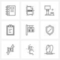 Set of 9 Simple Line Icons of file, clipboard, dads, business, logistics