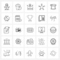 Set of 25 Simple Line Icons of furniture, star, crown, security, police