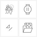 Set of 4 Simple Line Icons of house, end, house, watch, next