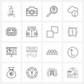 Set of 16 Simple Line Icons of ic, processor, search map, alert, storage