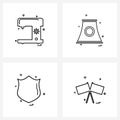 Set of 4 Simple Line Icons of machine; password; stiches; industrial; secure