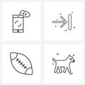 Set of 4 Simple Line Icons of mobile, game, internet, pointer, sports