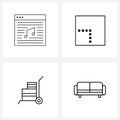 Set of 4 Simple Line Icons of music, cart, website, pathfinder, couch