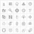 Set of 25 Simple Line Icons of network, cloud, weather, world, leaf