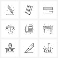 Set of 9 Simple Line Icons of police, justice, scale, judge, banking