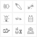 Set of 9 Simple Line Icons of sports, games, fitness, education, bulb