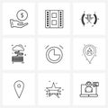 Set of 9 Simple Line Icons of time, alarm, games, cloud, keyboard