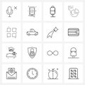 Set of 16 Simple Line Icons of user interface, money, drip, info graphic, banking