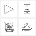 Set of 4 Simple Line Icons of video, box, buy, online, food Royalty Free Stock Photo