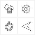 Set of 4 Simple Line Icons for Web and Print such as accounting, watch, aim, target, cursor Royalty Free Stock Photo