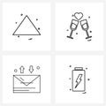 Set of 4 Simple Line Icons for Web and Print such as arrow, drinks, up, valentine, ui basic