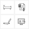 Set of 4 Simple Line Icons for Web and Print such as bed, razor, document, text file, monitor