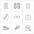 Set of 9 Simple Line Icons for Web and Print such as goggles, glasses, mobile, golf, games