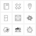 Set of 9 Simple Line Icons for Web and Print such as kitchen, fire, love, cooking, electronics
