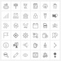 Set of 36 Simple Line Icons for Web and Print such as microphone, notes, work, content, security
