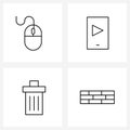 Set of 4 Simple Line Icons for Web and Print such as mouse, delete, mobile, play, parapet