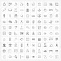 Set of 100 Simple Line Icons for Web and Print such as mouse, farm, medical, Christmas balls, profile