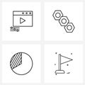 Set of 4 Simple Line Icons for Web and Print such as music, chart, web, hex, flag