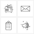 Set of 4 Simple Line Icons for Web and Print such as radio, text, entertainment, e mail, ui