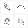 Set of 4 Simple Line Icons for Web and Print such as search, estate, error, food, house