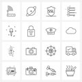Set of 16 Simple Line Icons for Web and Print such as sports, sports, protection, main menu, user interface
