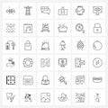 Set of 36 Simple Line Icons for Web and Print such as TV, pause, chat, music, support