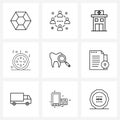 Set of 9 Simple Line Icons for Web and Print such as year, party, user, new, building