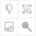 Set of 4 Simple Line Icons of whistle; search; leaf; laptop