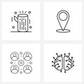 Set of 4 Simple Line Icons of wood, team, empty, development, brain circuit