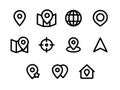 Simple Line Style Location Pin and Map Icon Set Royalty Free Stock Photo
