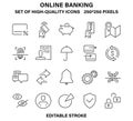 A set of simple linear online banking icons for applications Royalty Free Stock Photo