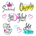 Set of simple love phrases. Hand drawn beautiful lettering. Valentine`s day love collection. Perfect for valentine day, wedding an