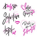 Set of simple love phrases. Hand drawn beautiful lettering. Valentine`s day love collection. Royalty Free Stock Photo