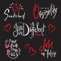 Set of simple love phrases. Hand drawn beautiful lettering. Valentine`s day love collection.