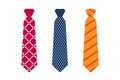Set of simple men\'s ties with different color patterns flat vector illustration Royalty Free Stock Photo